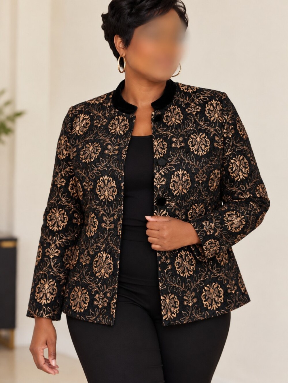 Laura Ashley Black Gold Floral Brocade Velvet Jacket Blazer Women’s L